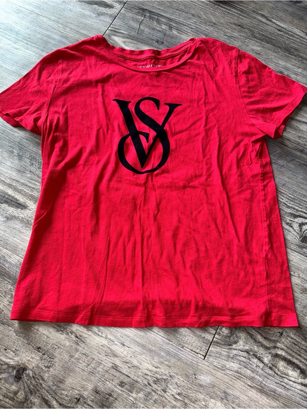 Victoria’s Secret Red Black Velvet VS Logo Tee Women’s Small